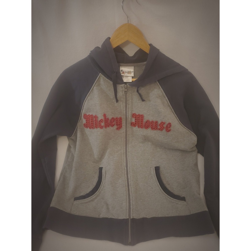 Walt Disney World Mickey Women's Hoodie Sz XL Full Zip Jacket Gray Blue Red